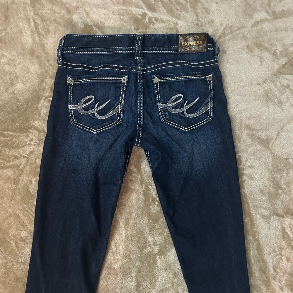 Express Stella Low rise Legging Jeans 0R Dark Wash Stretch - Picture 9 of 11
